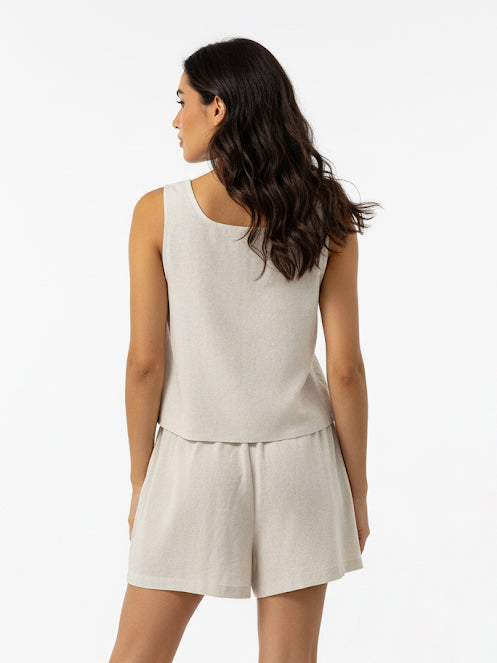 Women's Beige Square Neck Sleeveless Hollow-out Embroidered Cropped Top + Beige Hollow-out Embroidered Shorts Set, Retro-style Sweet Slimming Two-piece Outfit