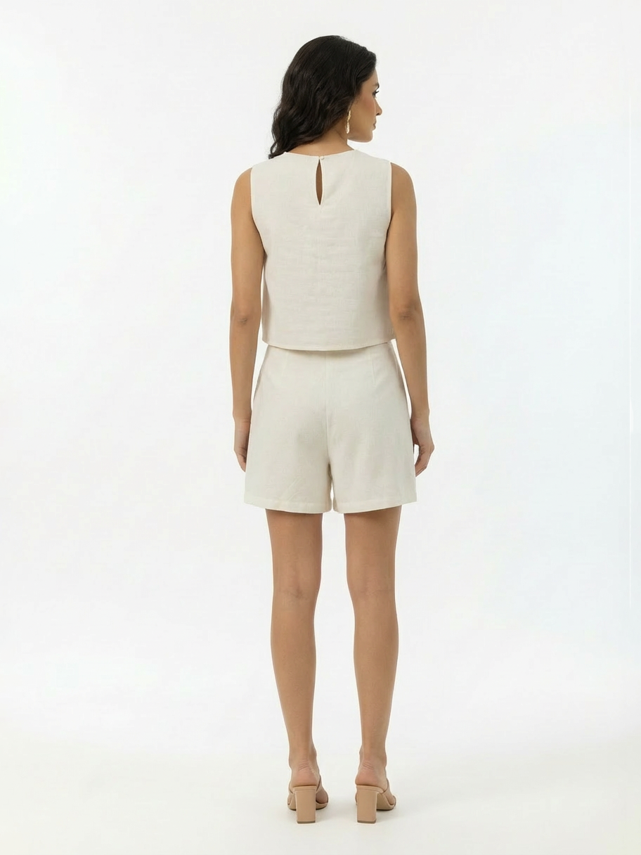 Women's Beige-gold Sequin Sleeveless Cropped Top + Shorts Set, Retro-style Glamorous Slimming Two-piece Outfit